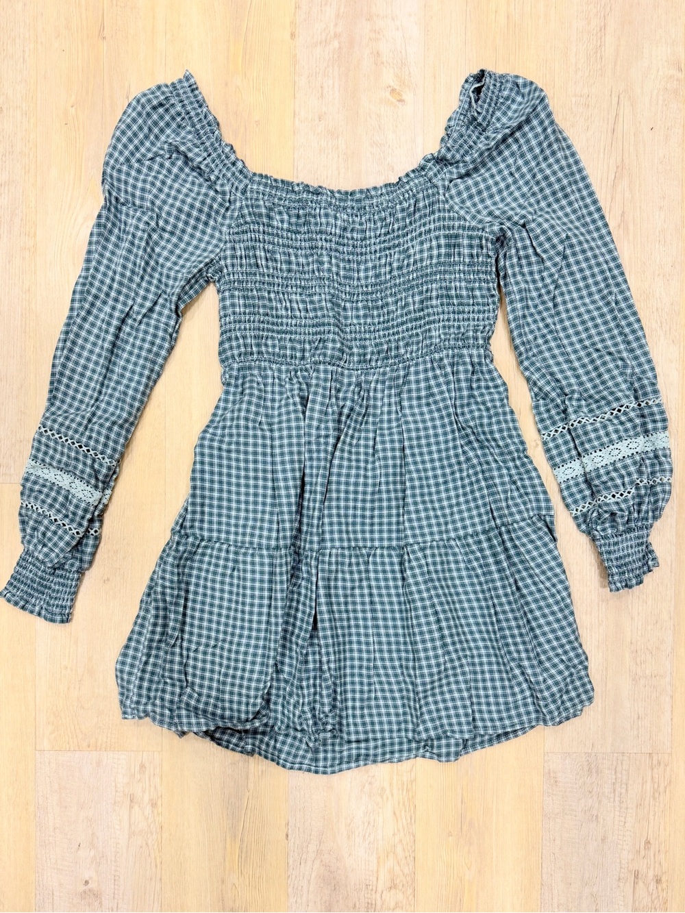 American Eagle Babydoll Blue Gingham Dress Size Small